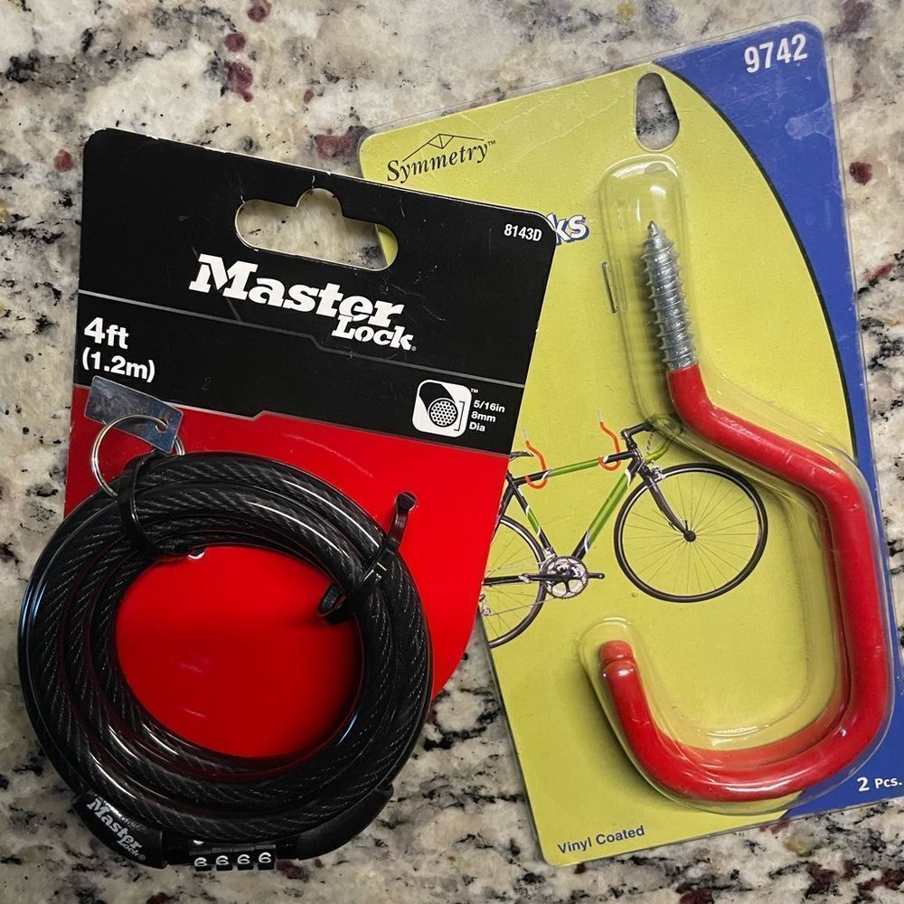 Bicycle Accessories (NEW) Master 4ft Lock Black Cable Lock & Bike Hooks